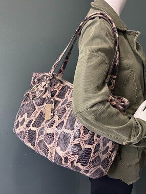 B Makowsky Large Snake Python Embossed Leather Slouchy Shoulder Bag